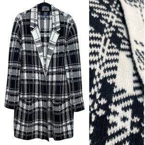 Chaps by Ralph Lauren Black Plaid Open Front Sweater Jacket Coatigan Small